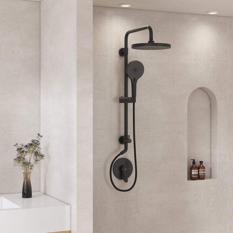 10-Inch Black Round Handheld Rain Shower System with Adjustable Height