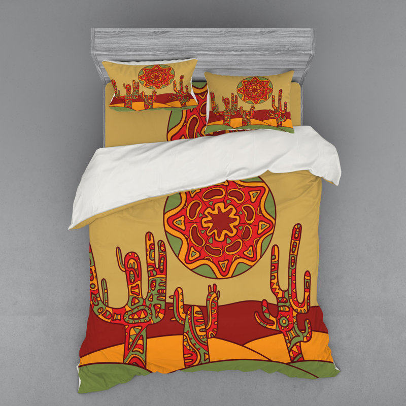 Cactus Coastal Polyester Duvet Cover, Queen Duvet Cover + 3 Additional Pieces