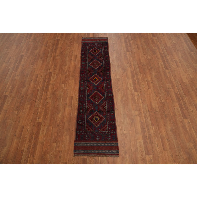 Geometric Wool Traditional Afghan Runner Rug 2x8