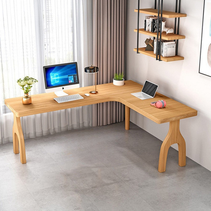 Bureaux en bois massif en L Burlywood, H 29,53 po x l 62,99 po x P 55,12 po, Retour à droite
