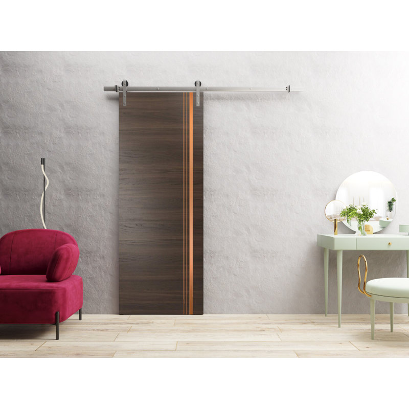 Porte de grange en bois manufacturé 1010, Cendre chocolat / chrome, 28 po x 96 po