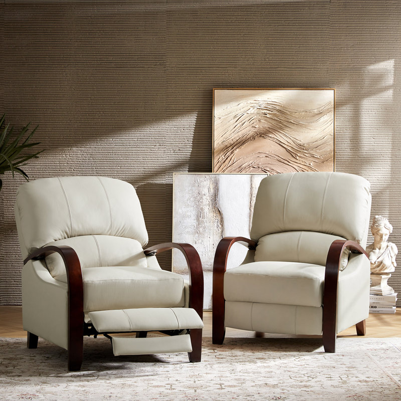Hardge 29.92" Wide Genuine Leather Manual Standard Recliner, Beige Genuine Leather