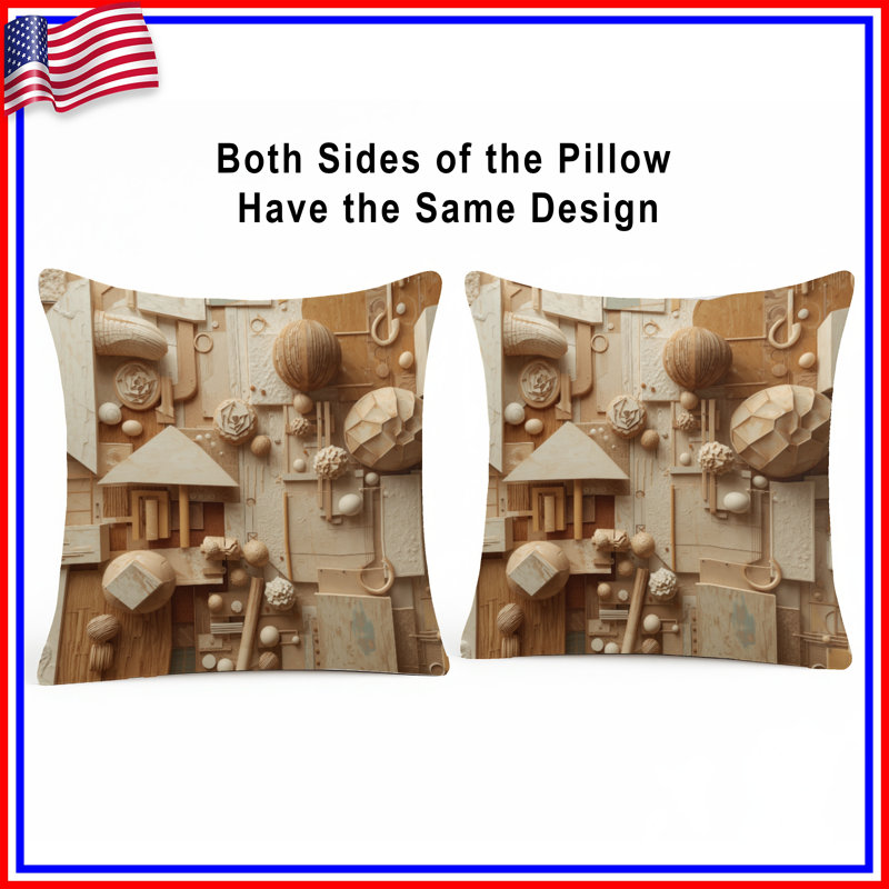 Coussins décoratifs à motif géométrique beige, 16 x 16 pouces