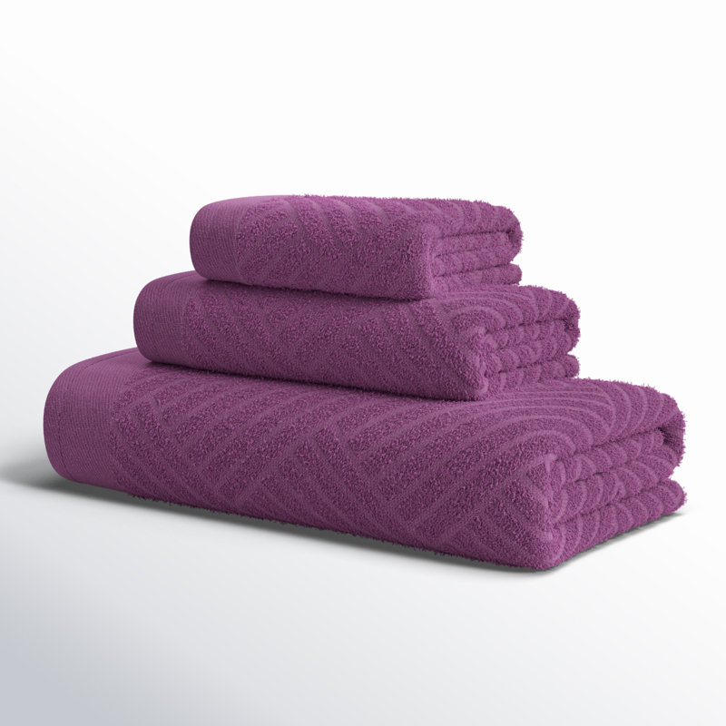 Ensemble de serviettes 3 pièces en coton égyptien doux et texturé Ocilla, Pourpre majestueux