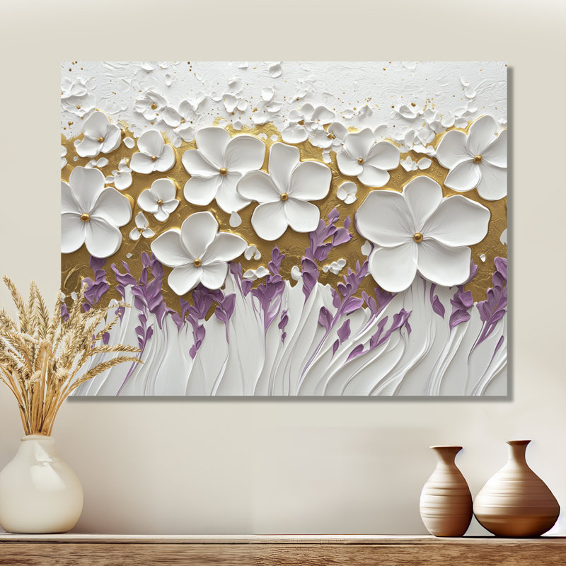 Wildflower Pure Cream Bloom I - fleurs sauvages, art mural en métal, H 34 po x l 44 po