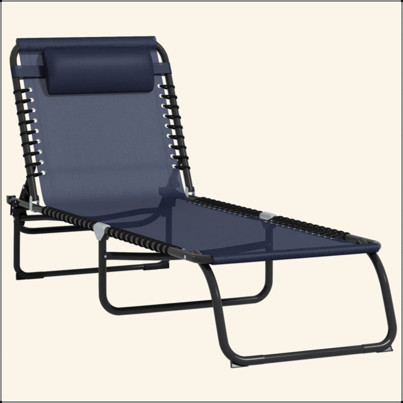 Folding Chaise Lounge Pool Chair, Patio Sun Tanning Chair, Outdoor Lounge Chair With 4-Position Reclining Back, Breathable Mesh Seat For Beach, Yard, Patio