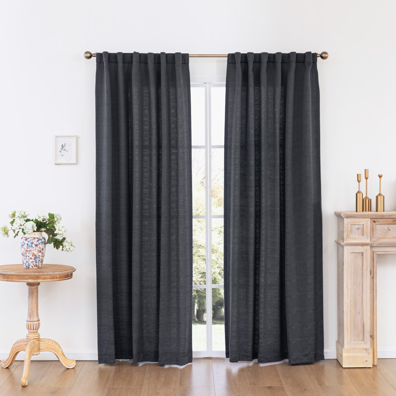Wulfram Cotton Blend Textured Semi-Sheer Back Tab/Rod Pocket Curtain Pair, 52" W x 84" L, Cream