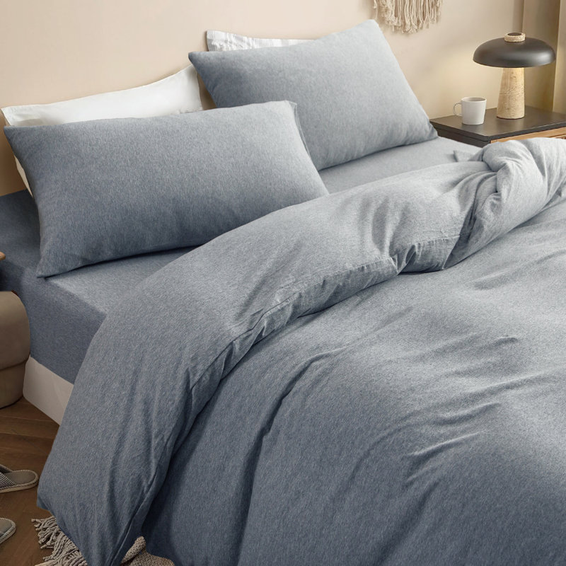 HOME BEDDING Jersey Cotton Duvet Cover Set, Queen Duvet Cover + 2 Standard Shams, Violet Gray