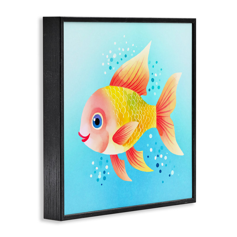 Happy Fish with Speckles Framed Giclee Art by Andrea Haase, 12" H x 12" W, Midnight Black Framed Giclee