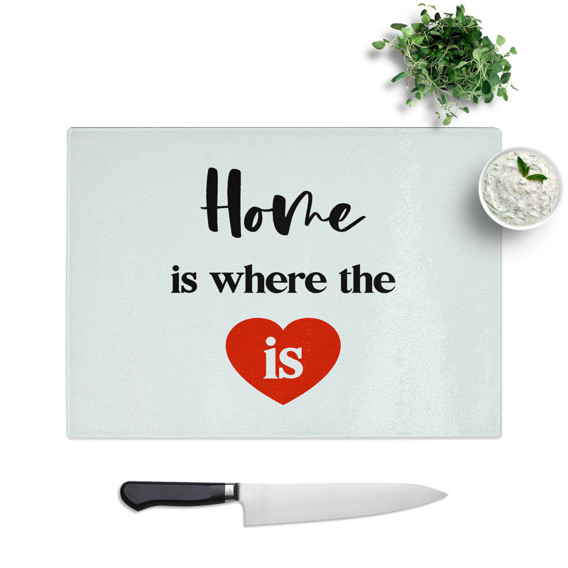 Home Is Where the Heart Is Typography Chopping Board, 0.4cm H x 28.5cm W x 39cm L