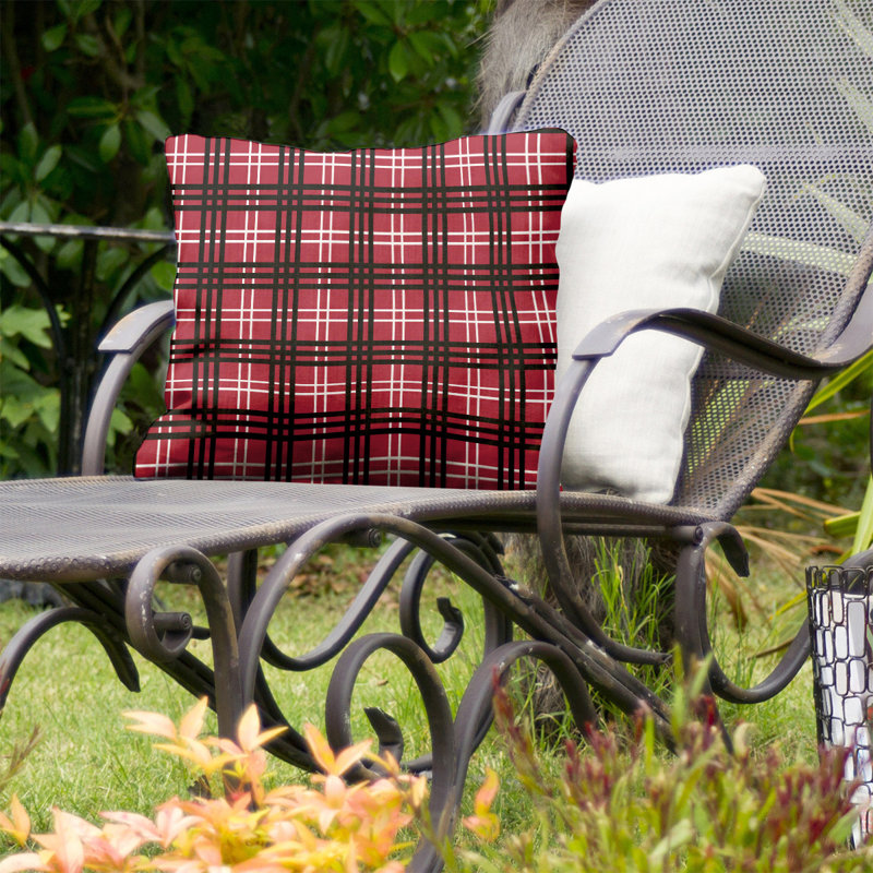 Housse de coussin carré et insert, 20 po X 20 po, Rouge / blanc / noir, Polyester / mélange de polyester
