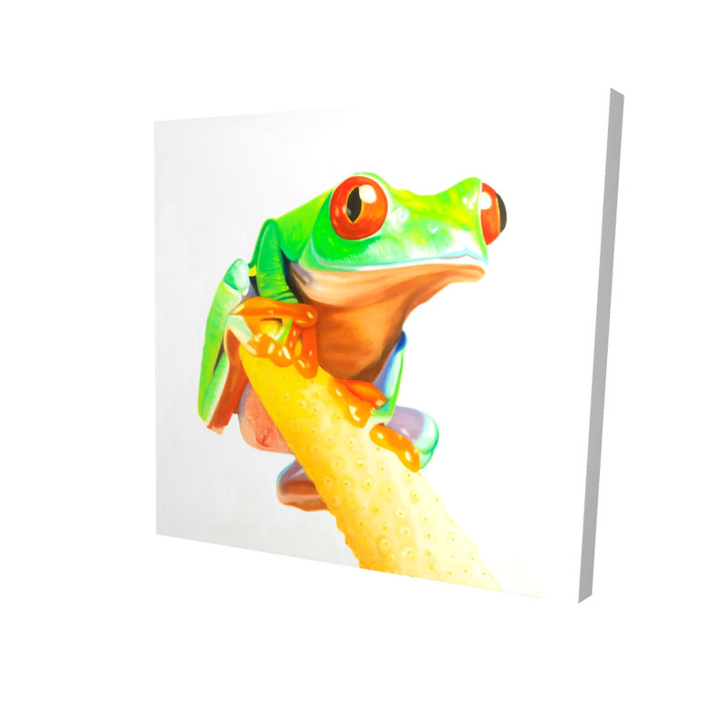 Toile curieuse grenouille aux yeux rouges | Décoration reptile verte, H 8 po x l 8 po