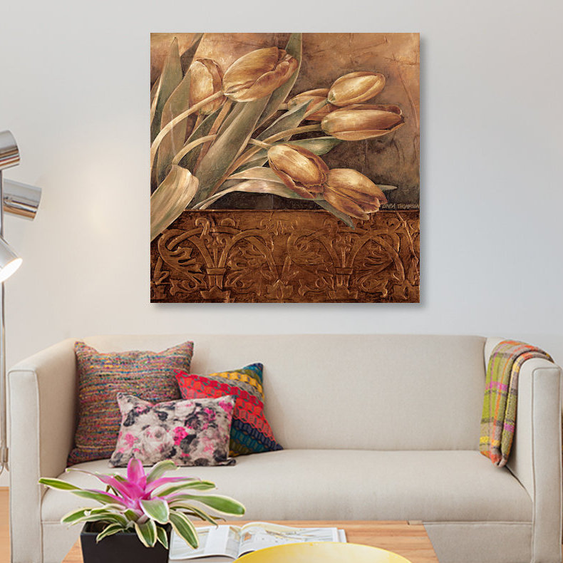 « cuivre tulipes ii », impression sur toile, H 12 po x l 12 po x P 0,75 po, Toile tendue, Pas de tapis