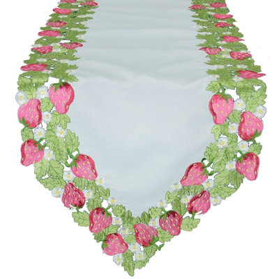 Strawberry Patch Embroidered Cutwork Table Runner