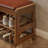 Solid wood shoe benches, leather or linen seat, double-tiered shelf design, flip-up storage-469693247-469693245