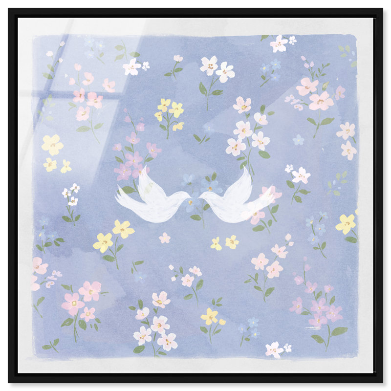 Love Doves Print by Oliver Gal, 41"H x 41"W, Black Floater Frame
