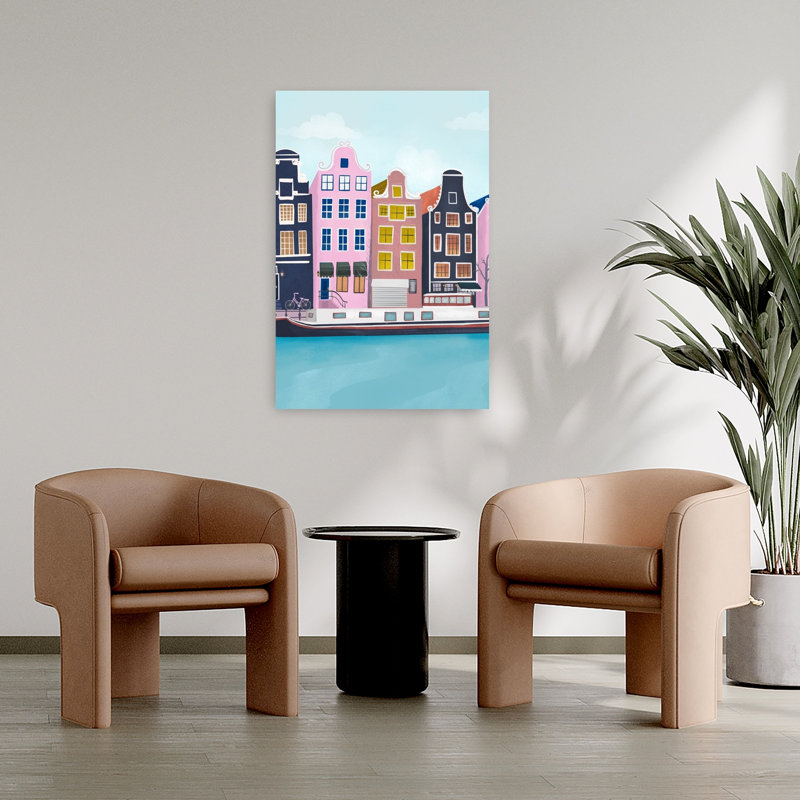 Affiche murale abstraite d'architecture d'Amsterdam, H 36 po x l 24 po