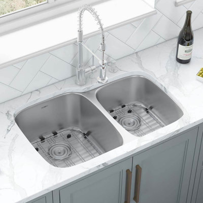 Évier de cuisine en acier inoxydable à double cuve 60/40 de calibre 16 Ruvati