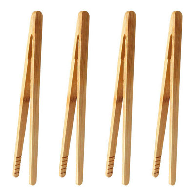 4Pcs Bamboo Food Clip Toaster Salad Cake Tea Tweezer Clamp Tongs Cooking Tool
