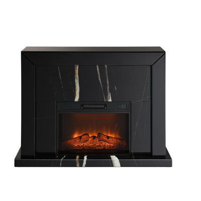 Foyer noir avec apparence en miroir - matériau synthétique, décoration élégante en grain de marbre, verre trempé allure, largeur de 47 po, finition moderne de 12 po de profondeur, conception en bois, rehaussement, largeur