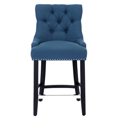 Linen Fabric Tufted Upholstered Counter Stool