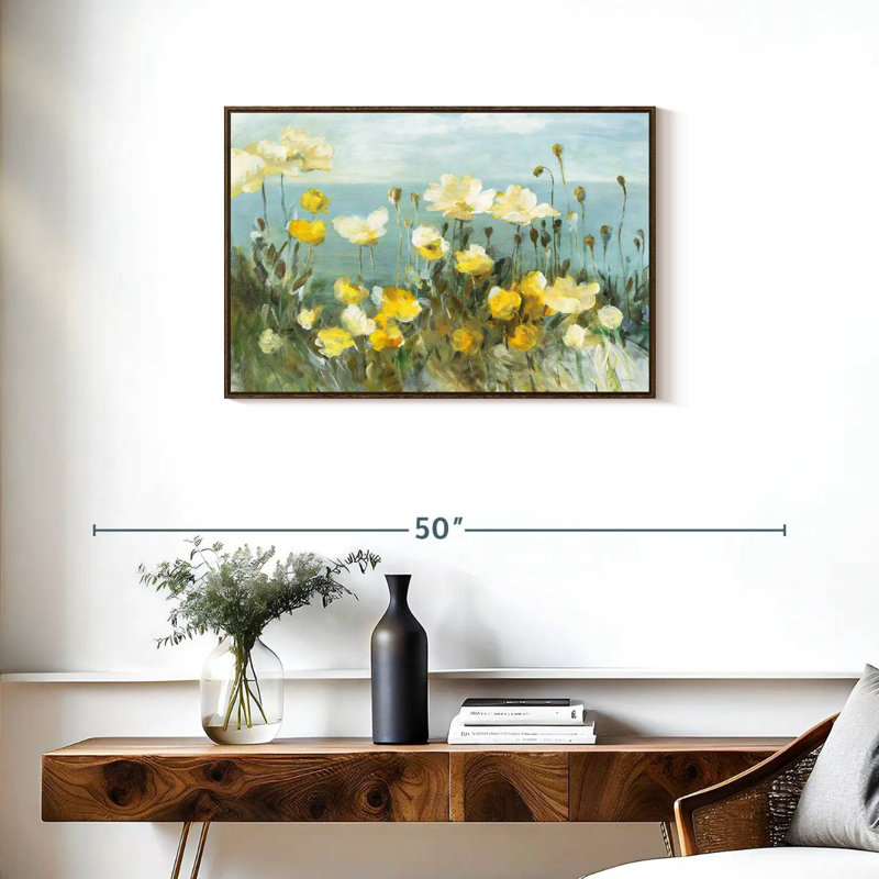 Champ de coquelicots, Cadre flottant noyer, 46 po x 31 po