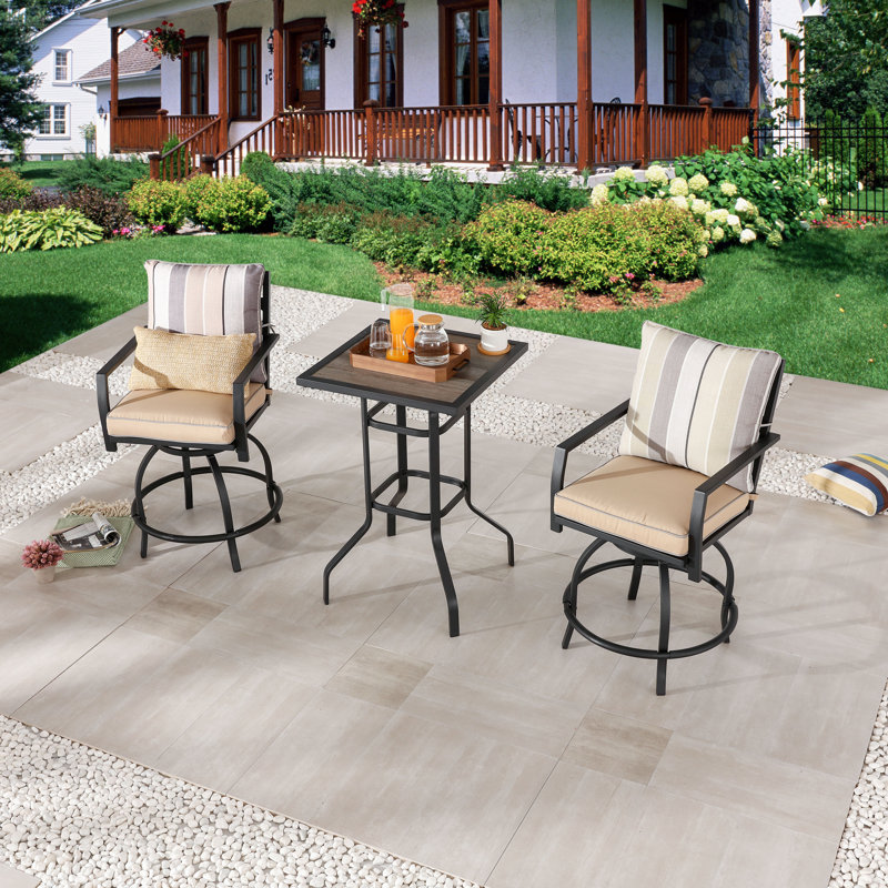 Adolphus 2 - Person Metal Patio Dining Set with Square Table , Cushions Included, Beige