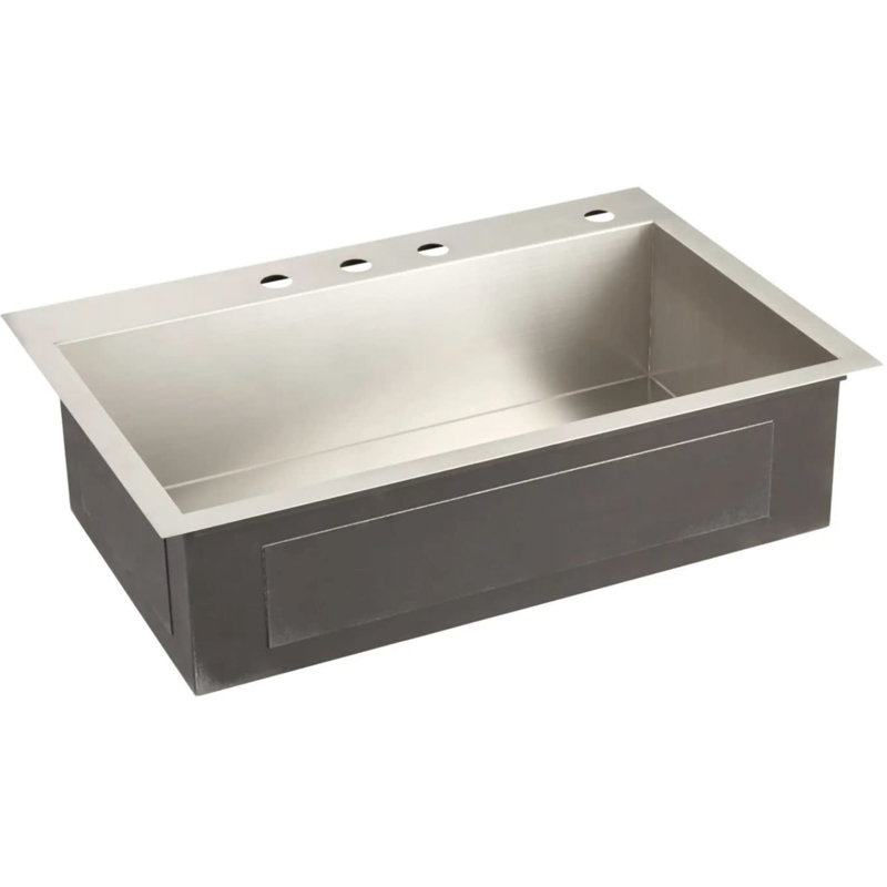 33" Sitka Stainless Steel Dual-Mount Kitchen Sink - 4-Hole - Drop-In or Undermount, 3 hole