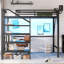 Grand lit mezzanine avec bureau pliable et station de charge, grand lit mezzanine en métal avec bande lumineuse et rangement pour escalier