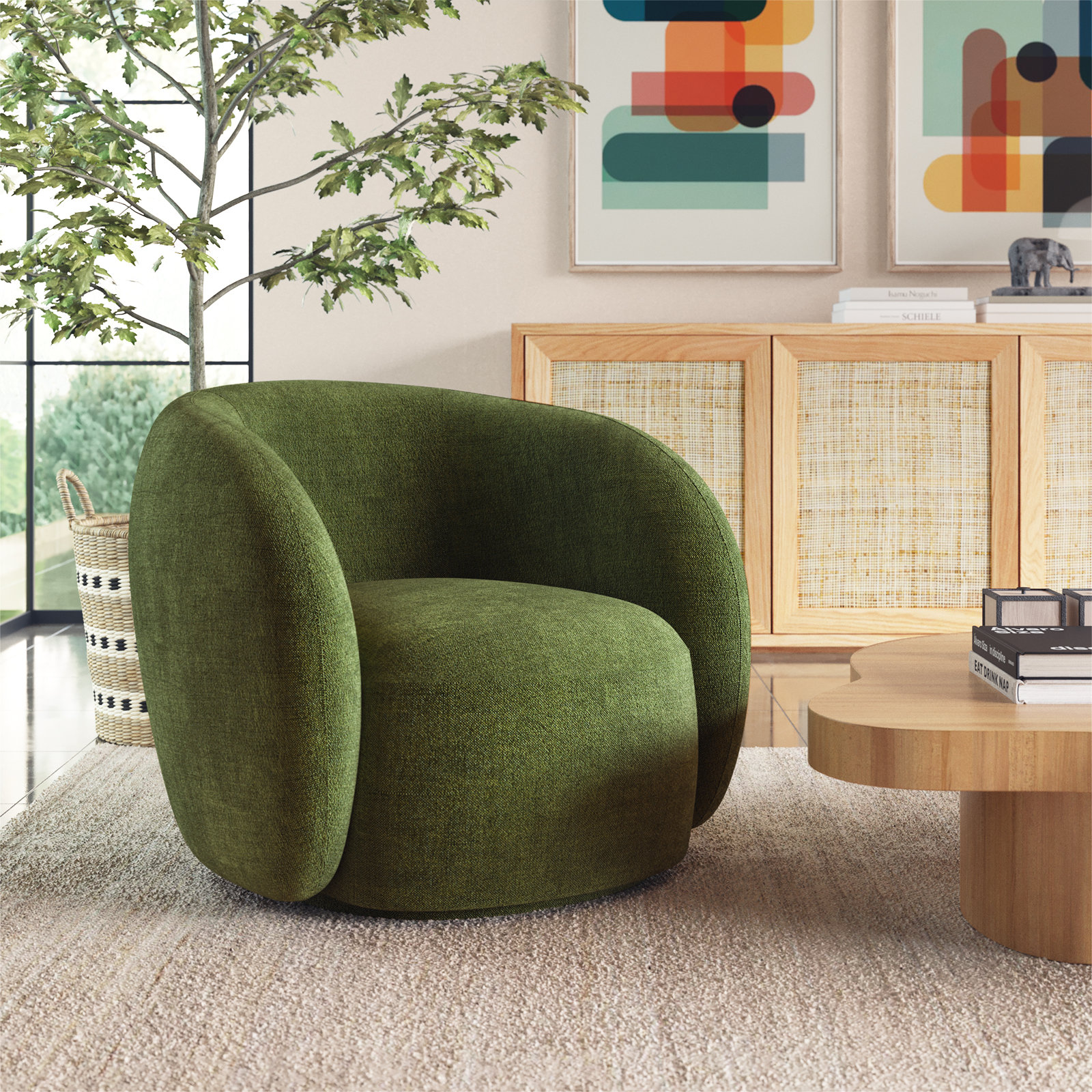 Neilson Swivel Barrel Chair, Distressed Green Velvet