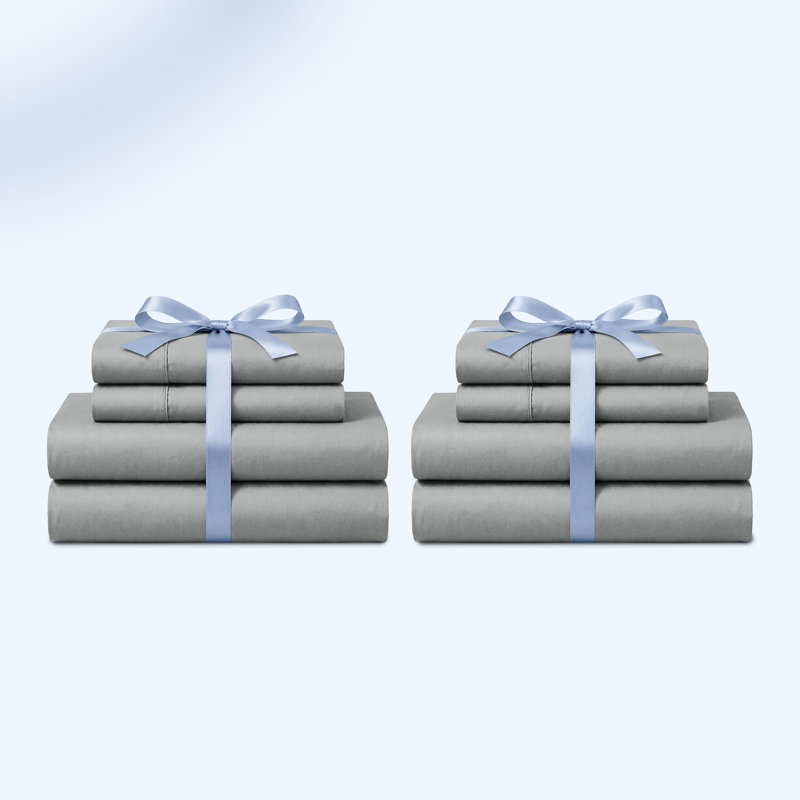 Beddora Queen 4 Piece Sheet Set Bundle of 2, Soft Brushed Microfiber Bed Sheets with Deep Pocket Fitted Sheet, Breathable Cooling Bedding, Light Grey