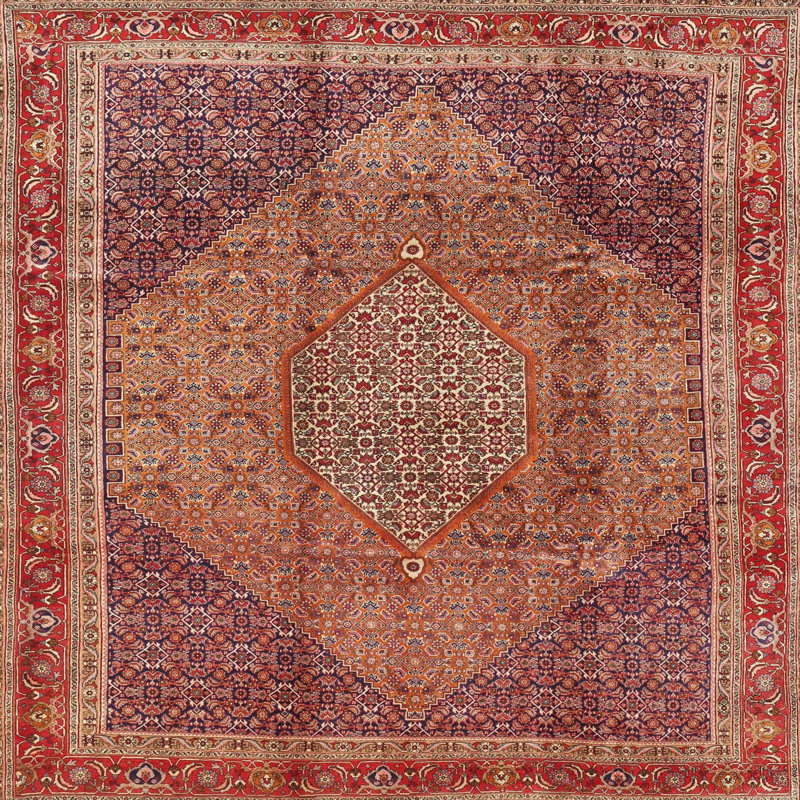 Tapis oriental rouge / brun / bleu, Rond 8 pi