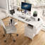 Bureau de 47,3 po avec prise de courant, 2 supports pour écran, 2 tiroirs, pochettes latérales, facile à assembler, stabilité de la structure réversible, utilisation comme bureau à domicile, bureau d'ordinateur, table de jeu