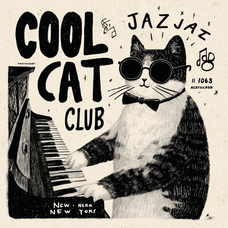 «Cool Cat Club», affiche sur toile tendue, H 20 po x l 20 po, 1