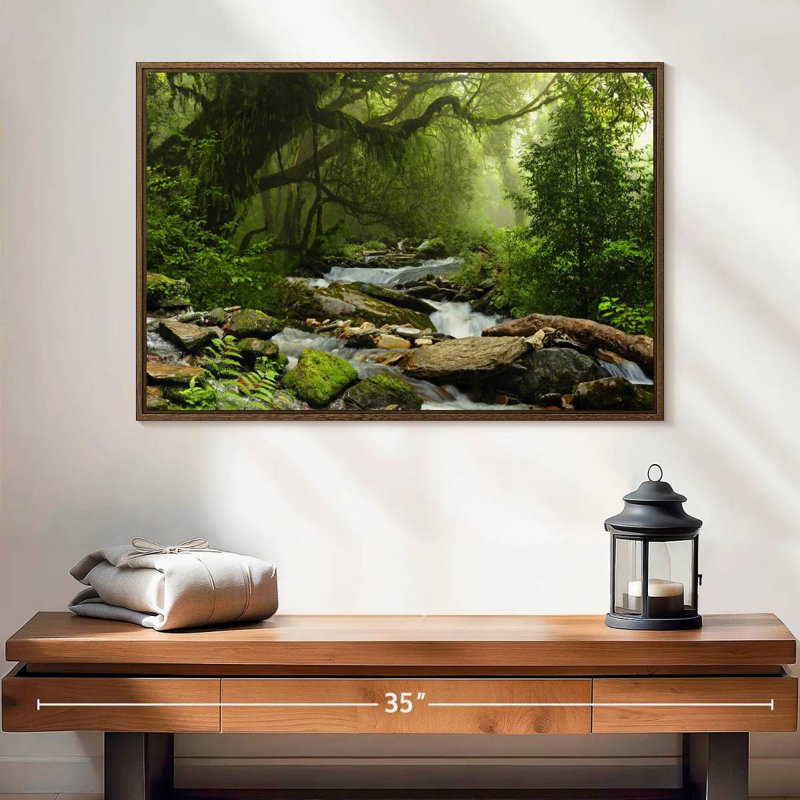 Forêt tropicale du Népal, 25 po x 17 po, Cadre flottant noyer
