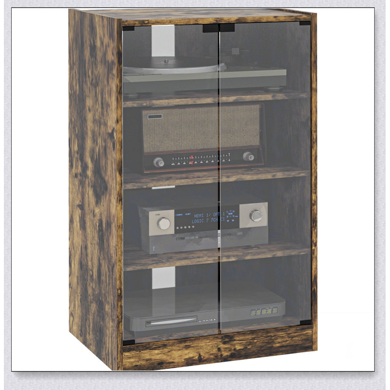 Cabinet multimédia, meuble stéréo à 4 niveaux, meuble audio-vidéo moderne avec tablettes réglables, Brun rustique