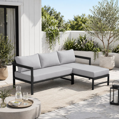 Outdoor L-Shaped Sofa with Iron Frame