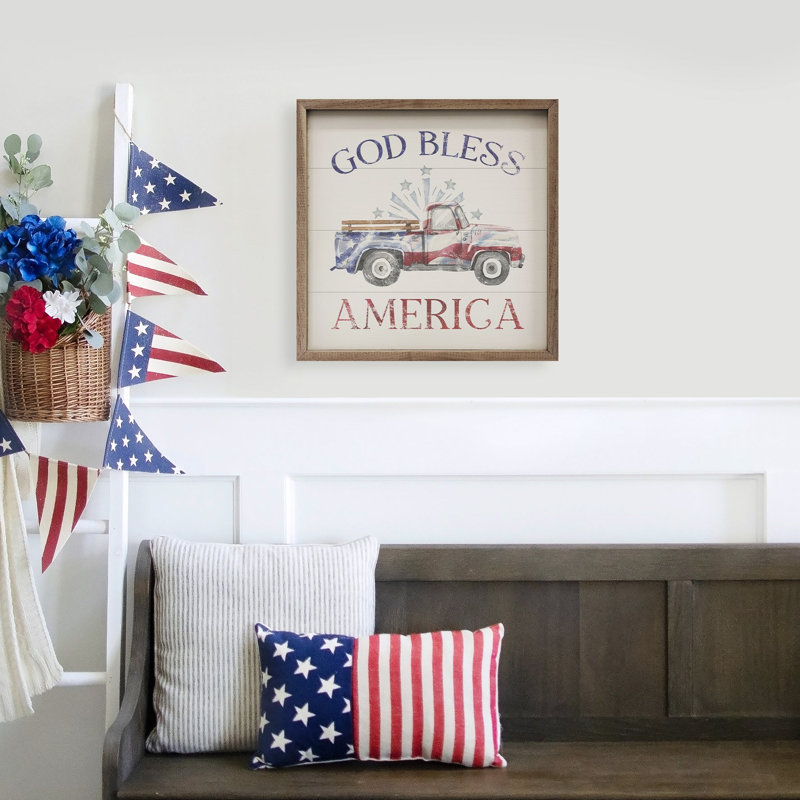 God Bless America Flag - camion blanc, H 16 po x l 16 po