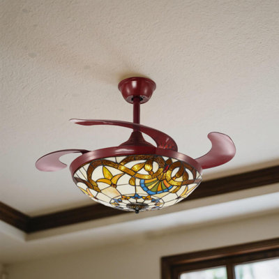 42 Inch  Tiffany Style Fan Light  Remote Controldimmablevariable Speed  For Living Room And Any Room