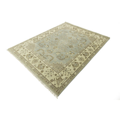 Shunta Oriental Hand-Knotted Rectangle 7'11" x 10'1" Wool Area Rug Light Gray