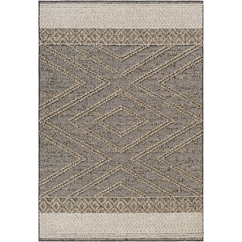Japneet Issel Southwestern Black Indoor/Outdoor Area Rug, Rectangle 5' x 8'