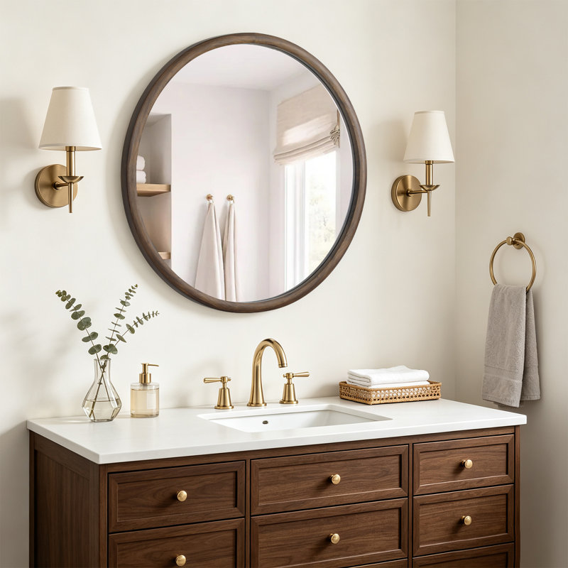 Miroir rond brun pour cadre mural, 32"