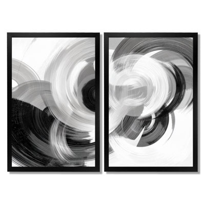 «White and Black Ink Spiral - Abstract Spirals Wall Art Decor», reproduction sur toile abstraite blanche 2 pièces