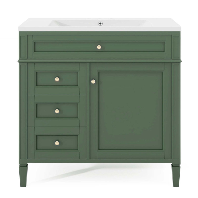 Meuble-lavabo moderne avec lavabo supérieur, 2 tiroirs et un tiroir basculant, Vert