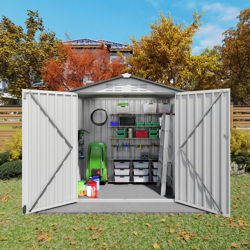  Metal Storage Shed,Tool Shed with Peaked Roof Waterproof with Clear Window and Lockable Door Compact Tool Shed for Garden, Backyard,Patio,Sundries and Bike Storage,