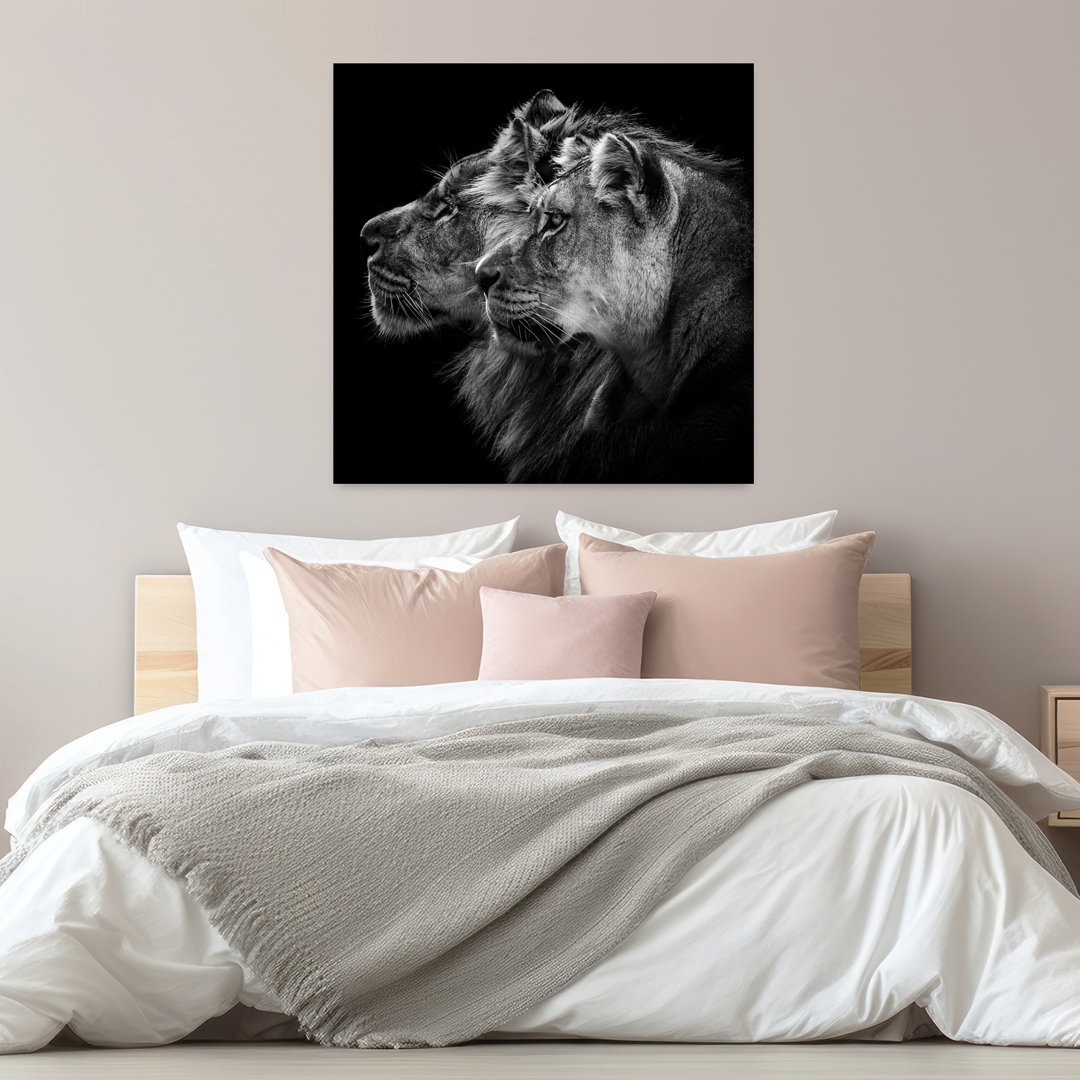 Lion and lioness portrait Romantic Contemporary Lion Nature Wildlife Wall Art Print