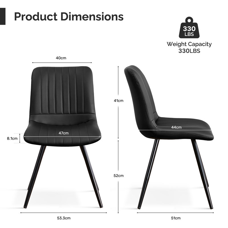 51.99cm H Upholstered Metal Side Chair, 4, Black