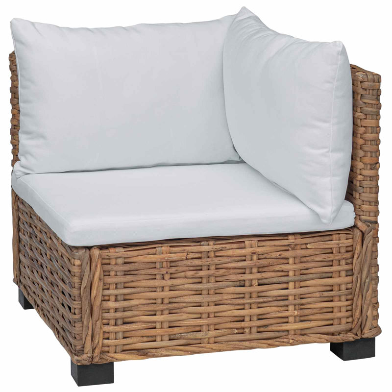 72cm Wide Patio Sectional Set, White Cushion/Natural Frame