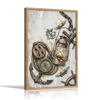 Ensemble de 1 tableau sur toile vintage sur le thème nautique