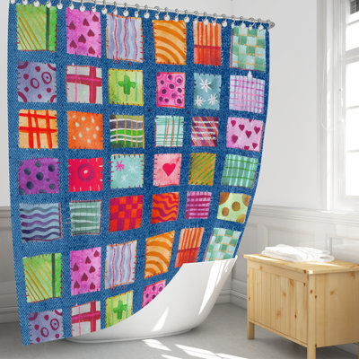 Rideau de douche simple Patchwork + crochets
